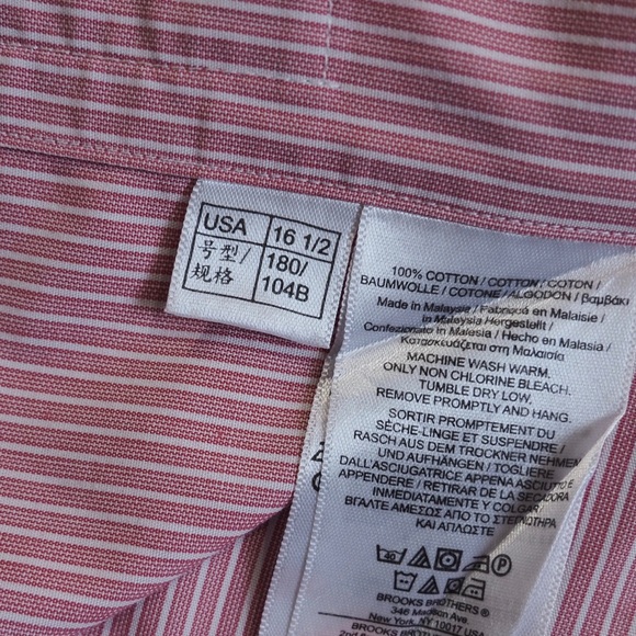 Brooks Brothers 1818 Sz 16.5 Pink Striped Men's Shirt 100% Cotton - Picture 5 of 11